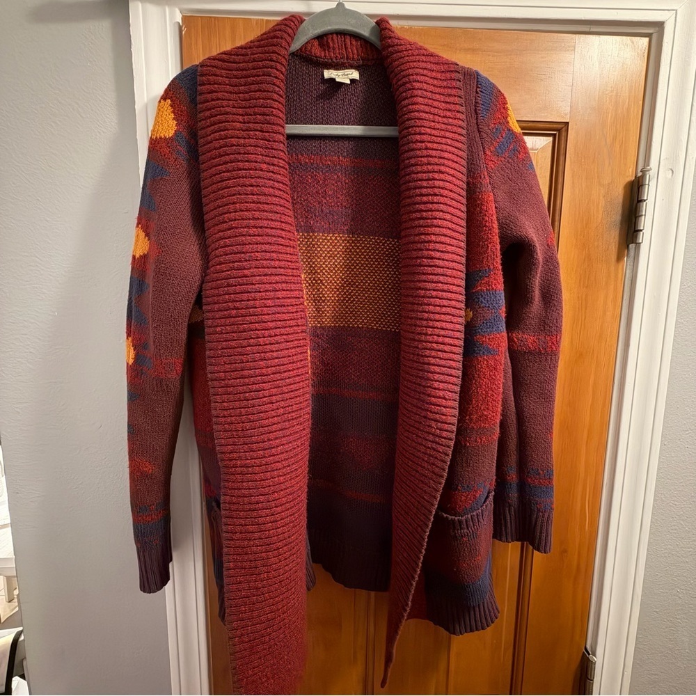 Lucky Brand Burgundy and Navy Knit Aztec sweater - Picture 1 of 6